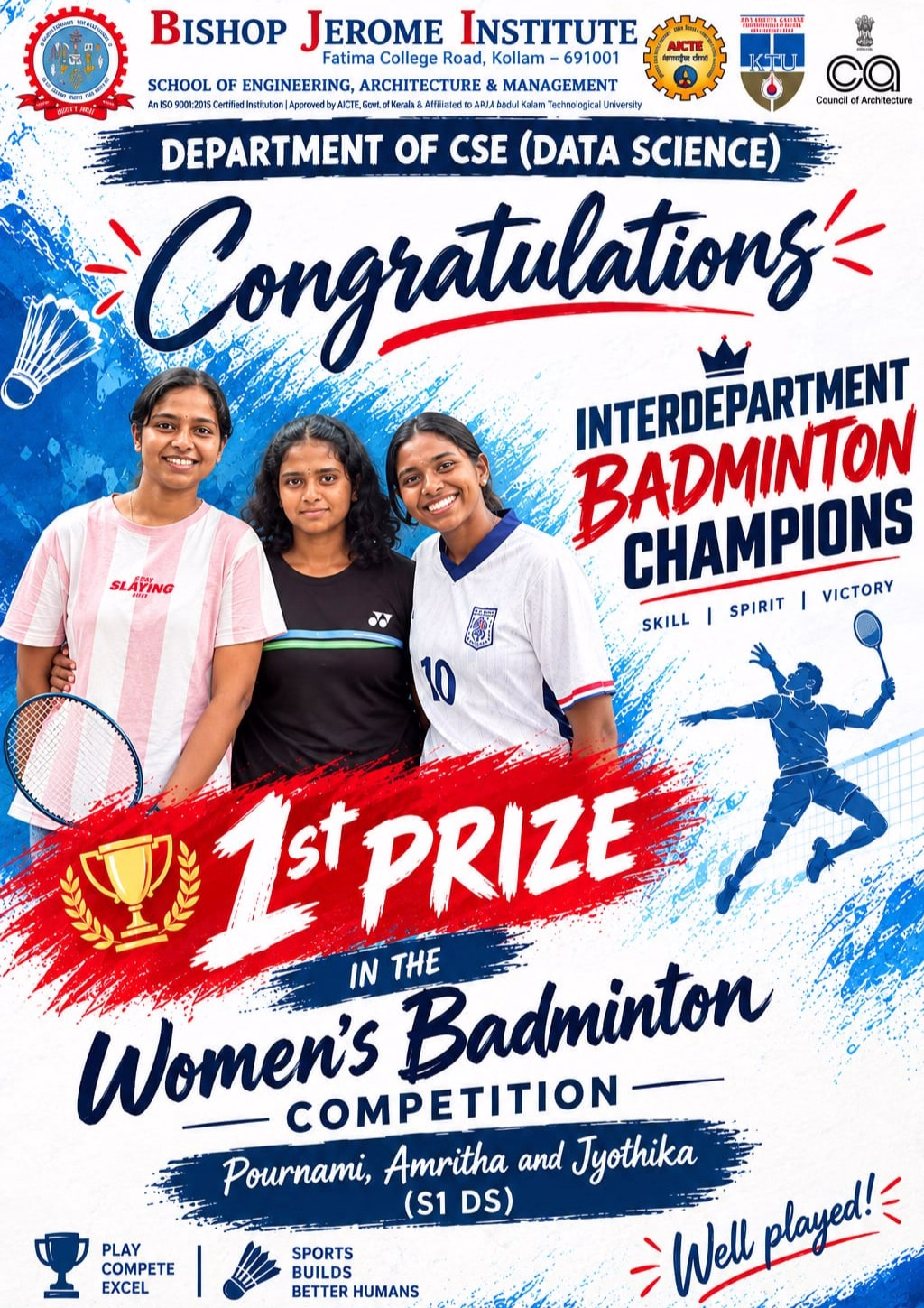 CSE (Data Science) Wins Interdepartment Women's Badminton Tournament | Bishop Jerome Institute